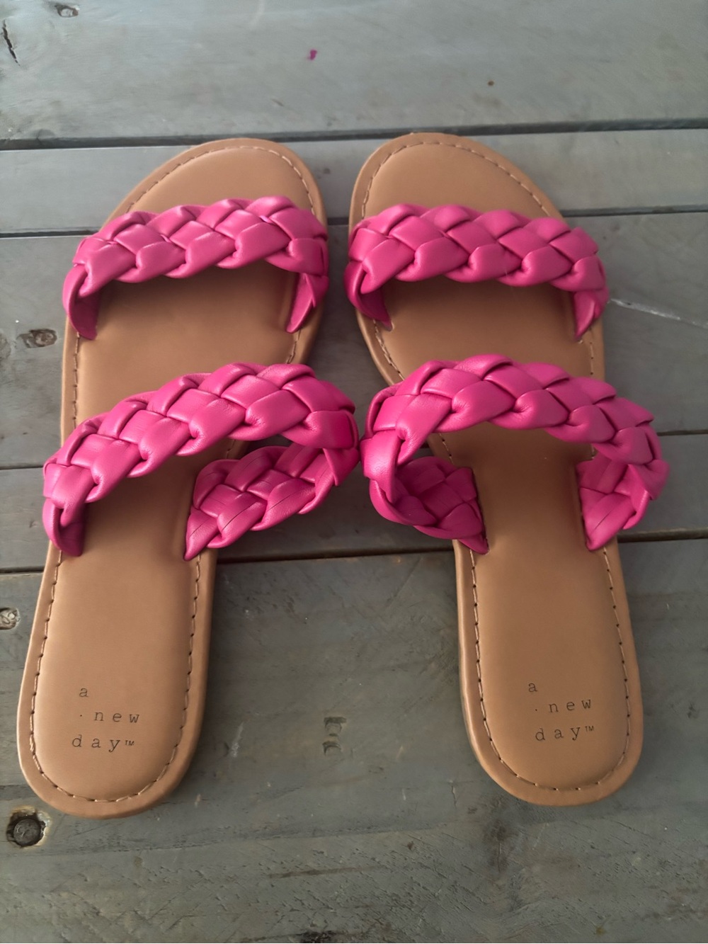A New Day Pink Braided Slide Sandals Size 8